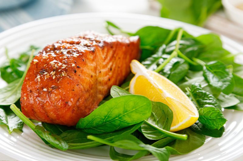 Oven Baked Salmon with Spinach Salad